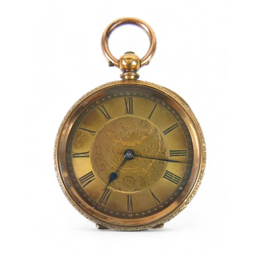 155 - An 18ct yellow gold open face pocket watch, 38mm case, base metal dust cover, movement marked C-TIN ... 