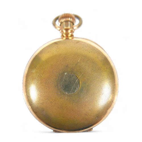 129 - A gold plated Hampden Watch Co top wind open faced pocket watch , with enamel secondary dial, 16 jew... 