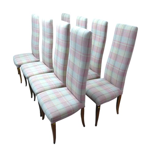 342 - A set of eight upholstered high back dining chairs, 52 by 49 by 130cm high.