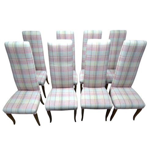 342 - A set of eight upholstered high back dining chairs, 52 by 49 by 130cm high.