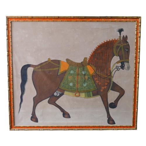 298 - Indian School (21st century): large study of a saddled horse, acrylic on canvas, unsigned, 117.5 by ... 