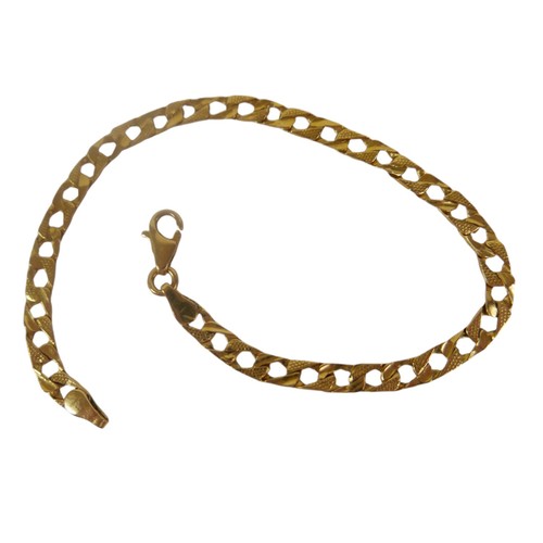 62 - A gold flat link bracelet with lobster clasp, stamped '22 CEM 916', 10.1g, 22cm long.