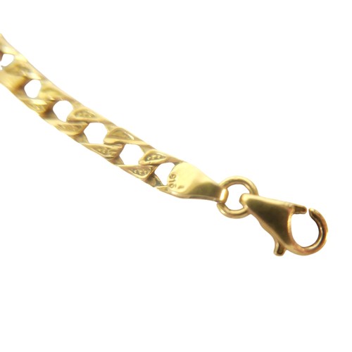 62 - A gold flat link bracelet with lobster clasp, stamped '22 CEM 916', 10.1g, 22cm long.