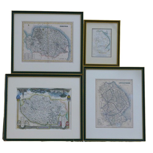 291 - A group of eight 17th century and later maps of England, including After Richard Blome 'Lyncoln' han... 