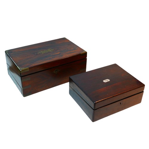 209A - Two 19th century writing slopes, including a rosewood slope, with secret drawer to its side, brass m... 