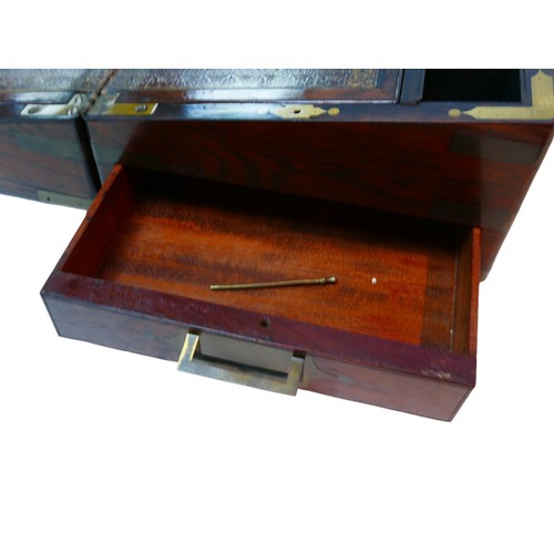 209A - Two 19th century writing slopes, including a rosewood slope, with secret drawer to its side, brass m... 