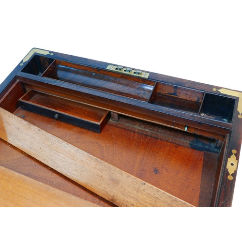 209A - Two 19th century writing slopes, including a rosewood slope, with secret drawer to its side, brass m... 