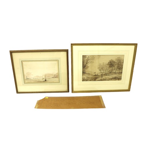 252 - George Heriot (1766-1844) an ink and sepia wash and a watercolour, a landscape with Sheperd and figu... 