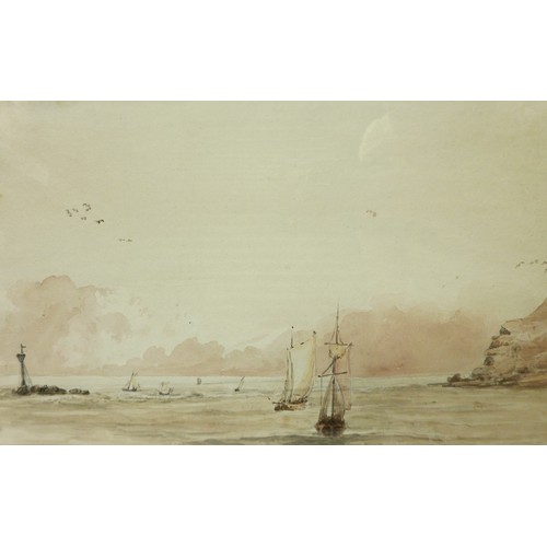 252 - George Heriot (1766-1844) an ink and sepia wash and a watercolour, a landscape with Sheperd and figu... 