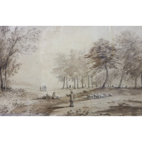 252 - George Heriot (1766-1844) an ink and sepia wash and a watercolour, a landscape with Sheperd and figu... 