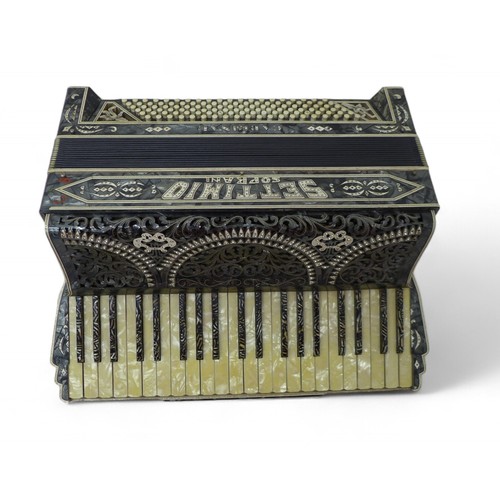 194 - A Settimio soprano piano accordian, with case, case measures 63 by 47 by 27cm high.