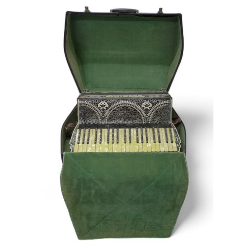 194 - A Settimio soprano piano accordian, with case, case measures 63 by 47 by 27cm high.