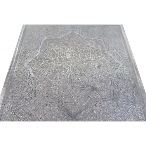 90 - A Persian white metal desk box, 18 by 18 by 4.5cm high, 806.3g/25.9toz.