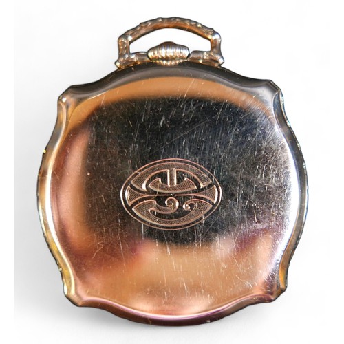 103 - An Elgin cushion shaped pocket watch, 44.5cm case, top wind 17 jewel movement no 29913508, running.