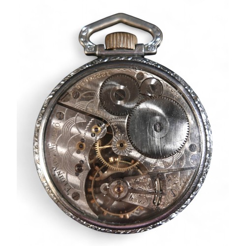 105 - An Elgin pocket watch, 50mm case, side wind 15 jewel exposed movement, enamel dial with secondary di... 