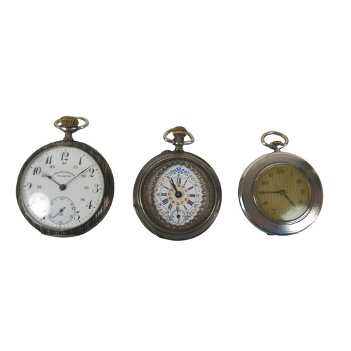 108 - Three silver pocket watches, largest Chronometre Musett with a 50mm case(3)