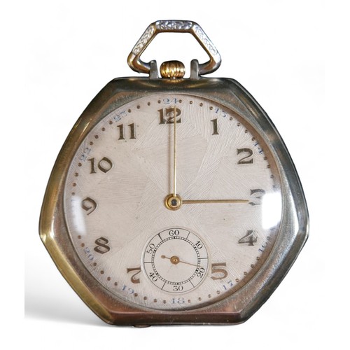 106 - A longines presentation pocket watch and a cushion shaped pocket watch, Longines 43mm case, top wind... 