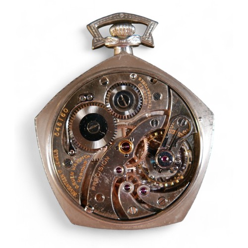 107 - A Bruen cushion shaped pocket watch, 44.5mm case, top wind 17 jewel movement no 546160, silvered dia... 