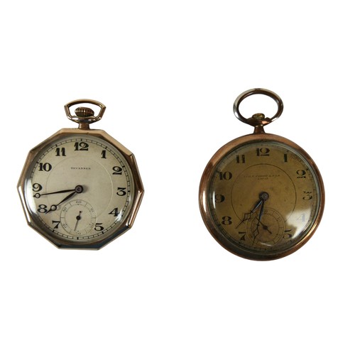 111 - Two gold plated pocket watches, Tavannes and Tissot & Fils, both top wind, 45mm cases, both running.