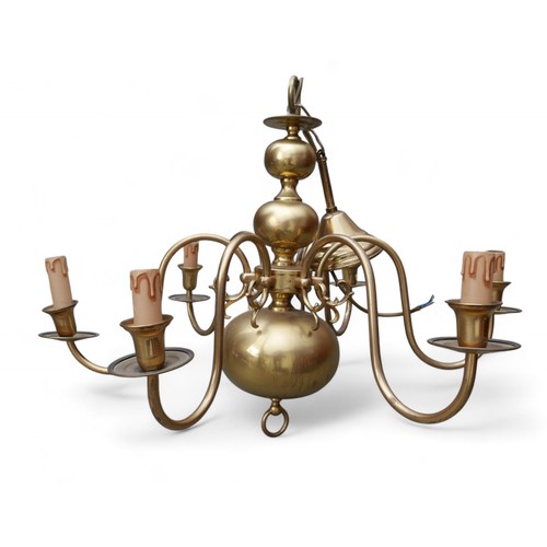 326 - A six branch brass ceiling lamp, 65 by 52cm high.