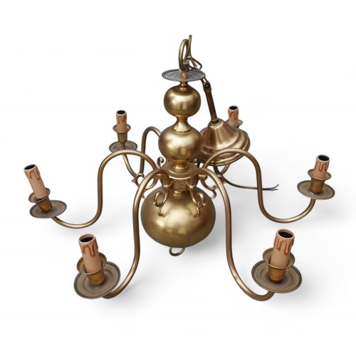 326 - A six branch brass ceiling lamp, 65 by 52cm high.