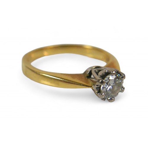 61 - An 18ct yellow gold solitaire diamond ring, marked .33 for 0.33ct, size K, 3.6g.