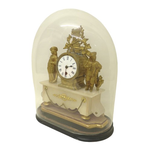 207 - A Continental domed mantel clock, with gilt mount on marble base.