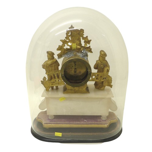 207 - A Continental domed mantel clock, with gilt mount on marble base.