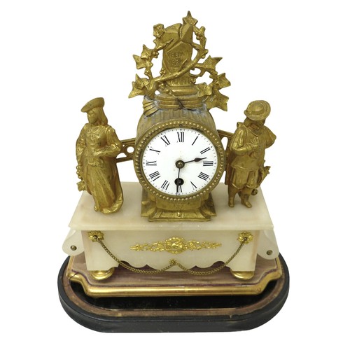 207 - A Continental domed mantel clock, with gilt mount on marble base.