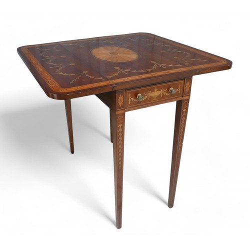 351 - A 19th century style Pembroke table of mahogany with satinwood inlays, raised upon tapered legs, 40 ... 