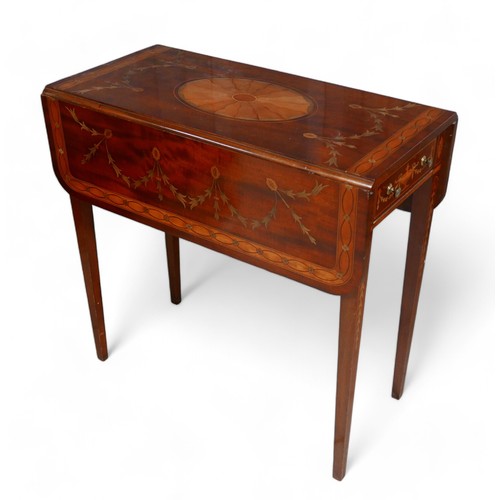 351 - A 19th century style Pembroke table of mahogany with satinwood inlays, raised upon tapered legs, 40 ... 