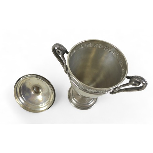 94 - A George V silver lidded twin handle cup, Mappin and Webb Sheffield 1931/32, the lid having a pineap... 