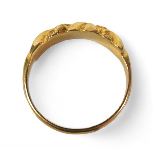 42 - A yellow gold ring, surface tests to approximately 18ct, ring size L, 3.2g.