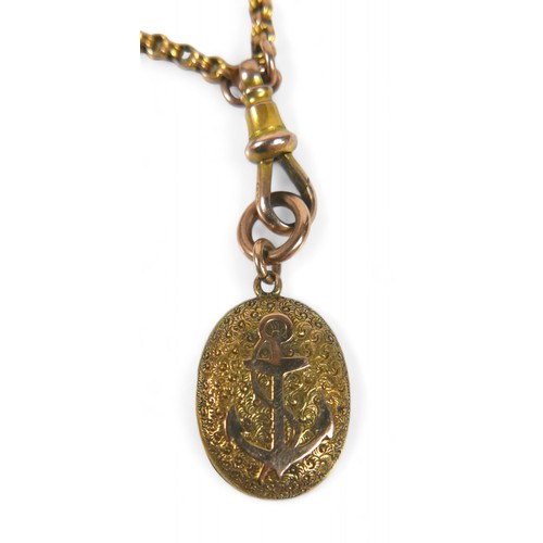 52 - A 9ct yellow gold belcher chain, with a gilt metal anchor mourning pendant and a gilt chain, belcher... 