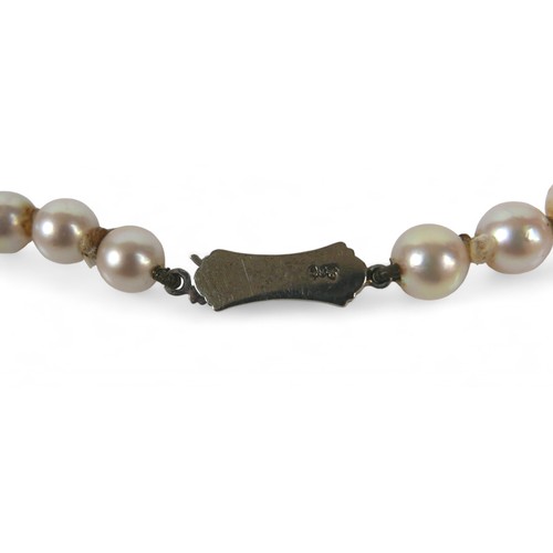 13 - A cultured pearl necklace, with 9ct white gold clasp, 40cm long, together with a pair of pearl flowe... 