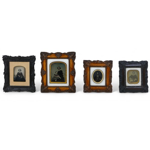 182 - Twelve mid to late 19th century Ambrotype portraits, three mounted within maple frames, largest an o... 