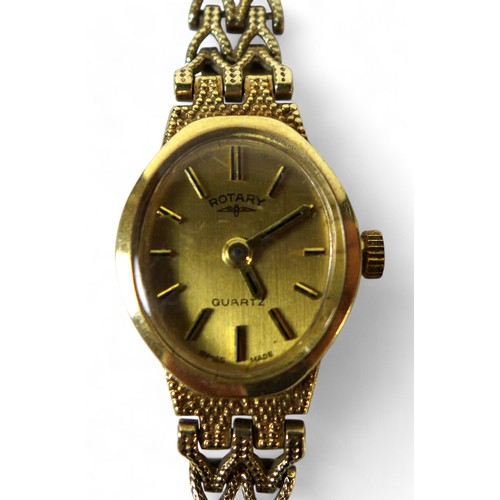 100 - A 9ct gold ladies Rotary cocktail watch, with wishbone design strap, 10.6g.