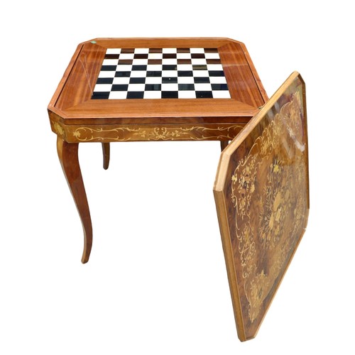 335 - Two inlay tables, one with games layers with a backgammon board on the reverse side of the table top... 