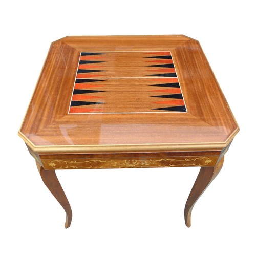 335 - Two inlay tables, one with games layers with a backgammon board on the reverse side of the table top... 