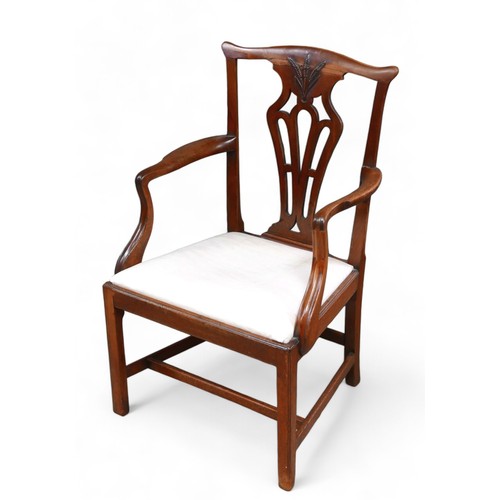 300 - A 19th century mahogany arm chair, with drop in seat, 61.5 by 54.5 by 98.5cm high, a/f.