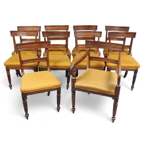 321 - Ten 19th century oak dining chairs, including one carver 58.5 by 58 by 87.5cm high, all with upholst... 