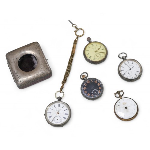 99 - Five 19th century and later pocket watches in need of restoration, three with silver cases (one 925 ... 