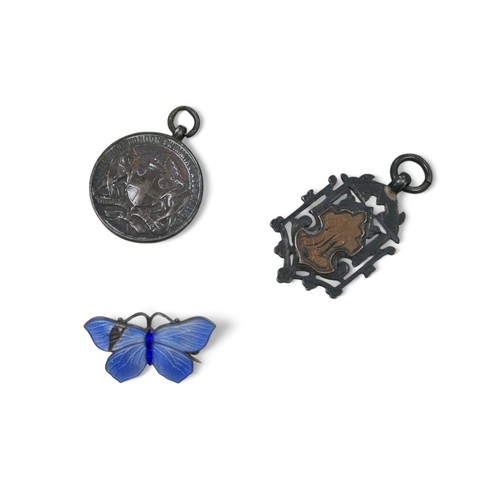 18 - A small collection of silver and costume jewellery, with an enamel and silve rbutterfly brooch, a me... 