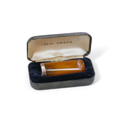 66 - A cased yellow metal mounted amber style cigar holder, cigar holder 5.2cm long.