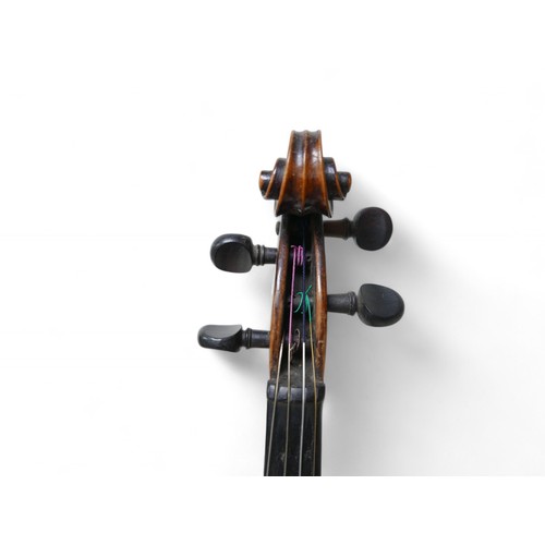 196 - Two 19th century continental violins, comprising one bearing a label 'Petrus Gyarnerius Filius Josep... 