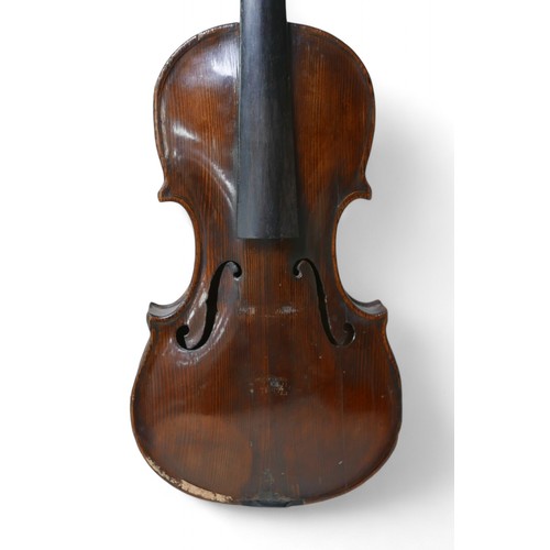 197 - Two 19th century continental violins, comprising one with label '..Nicolai Amati de Cremo fecit. Ann... 