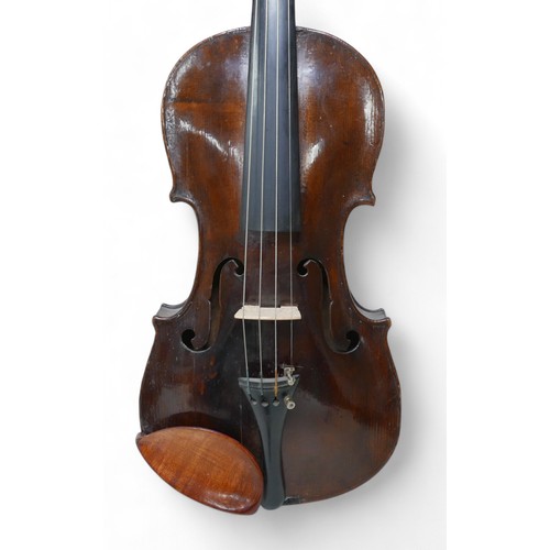 197 - Two 19th century continental violins, comprising one with label '..Nicolai Amati de Cremo fecit. Ann... 