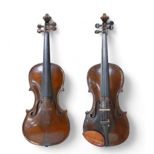 197 - Two 19th century continental violins, comprising one with label '..Nicolai Amati de Cremo fecit. Ann... 