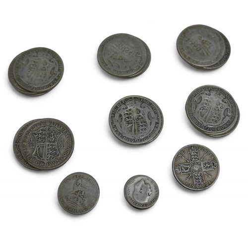 125A - A collection of British coins including some with silver content, including 2.1toz of pre 1920 silve... 