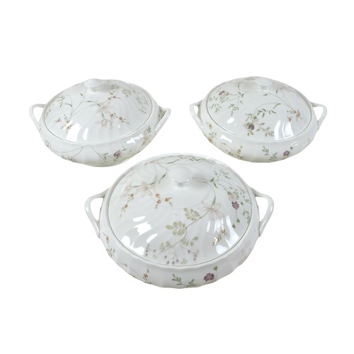 183 - Three Wedgwood bone china Campion lidded tureens, 25 by 20 by 14cm high.